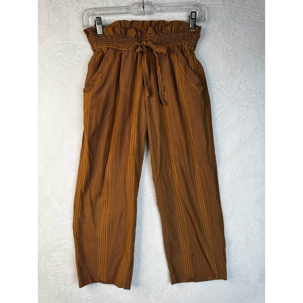 Sienna Sky Brown Black Striped Paperbag Waist Cropped Wide Leg Pants Small